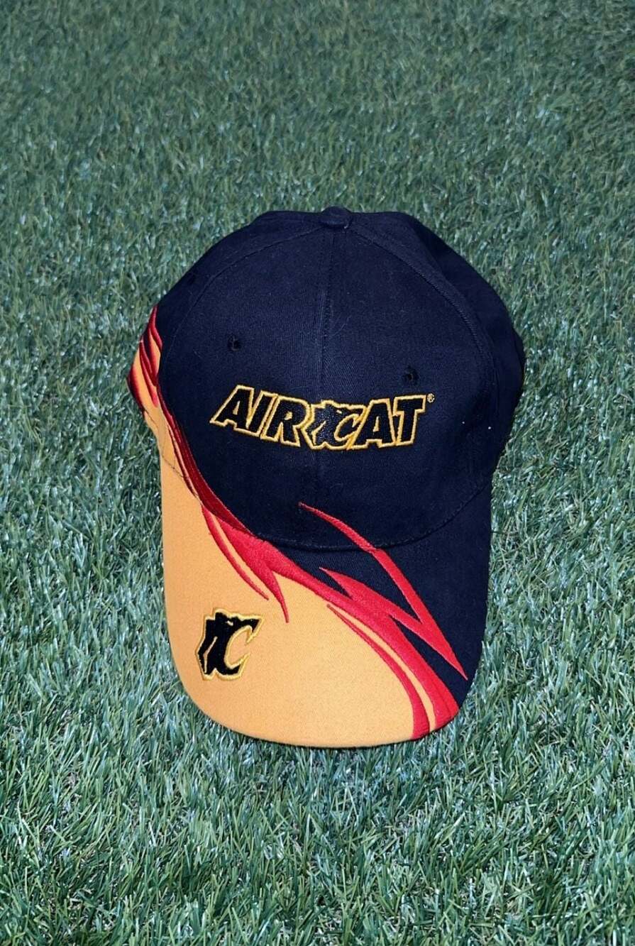 Vintage Aircat Pneumatic Tools Black and Orange Flame Embroidered Adjustable Cap